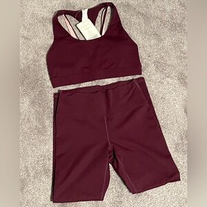 Burgundy Sports Bra and Shorts Set